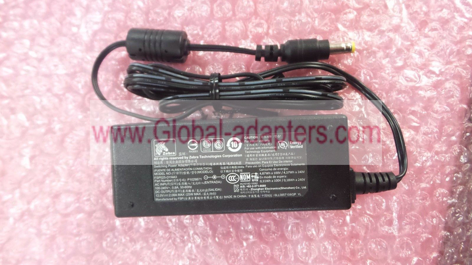 Zebra FSP025-DYAA3 P1029871 12V 2.08A AC Adapter P/N: P1031365-041 Mobile Thermal Printer